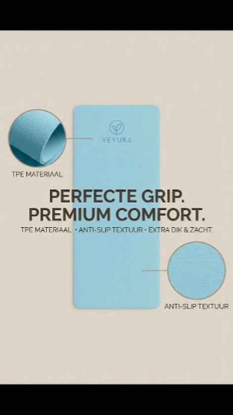 Veyura - Eco Yogamat - 186cm x 61 cm x 0,6 cm - Anti slip - Blauw/Grijs - TPE Yogamat - Pilates Mat - Fitness Mat - Trainingsmat van Merkloos