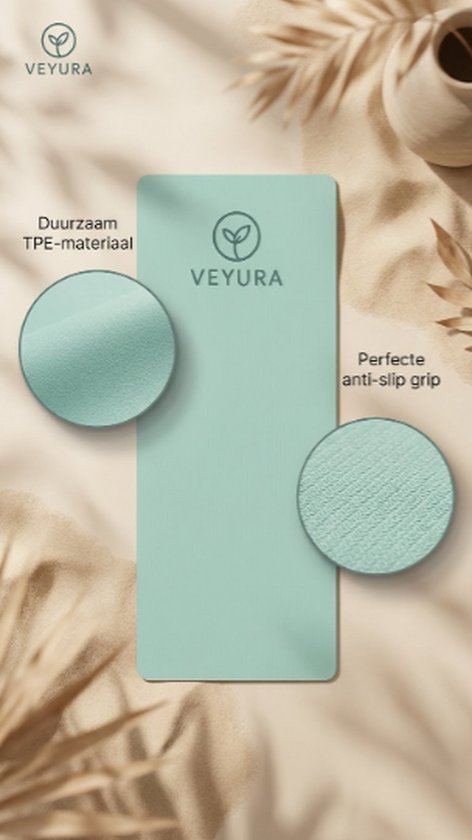 Veyura - Eco Yogamat - 186cm x 61 cm x 0,6 cm - Anti slip - Groen/Grijs van Merkloos