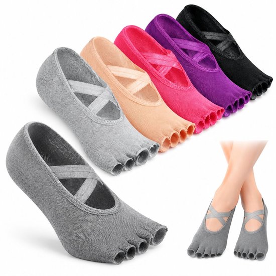 VHV - Anti-slip yogasokken - 6 paar - Yoga sokken antislip dames - Teensokken - Danssokken - Sportsokken - Pilatessokken - voor ballet