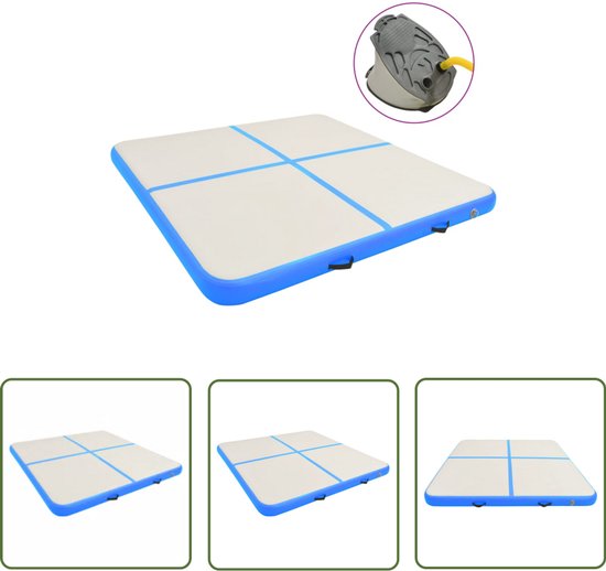 vidaXL Fitnessmat - Gymnastiekmat - Gymnastiekmat met pomp opblaasbaar 200x200x15 cm PVC blauw - Pvc Mat - Opblaasbare Mat - Blauwe Mat