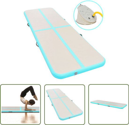 vidaXL Fitnessmat - Gymnastiekmat - Gymnastiekmat met pomp opblaasbaar 400x100x10 cm PVC groen - Pvc Mat - Trainingsmat - Yogamat van Merkloos