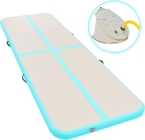 vidaXL Fitnessmat - Gymnastiekmat - Gymnastiekmat met pomp opblaasbaar 500x100x10 cm PVC groen - Pvc Mat - Opblaasbare Mat - Sportieve Mat