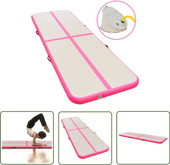 vidaXL Fitnessmat - Gymnastiekmat - Gymnastiekmat met pomp opblaasbaar 500x100x10 cm PVC roze - Yogamat - Pvc Mat - Opblaasbare Mat van Merkloos