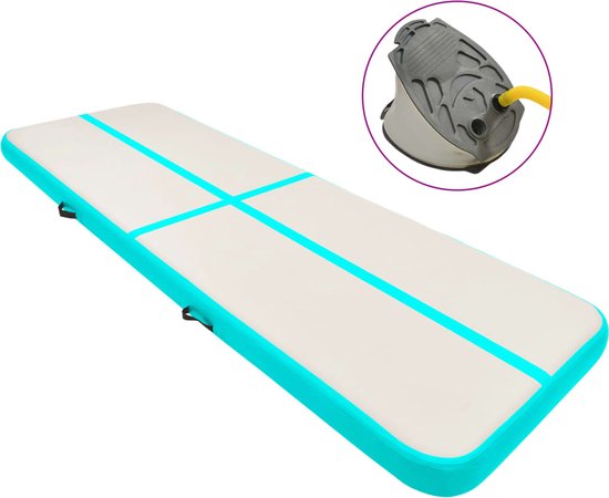 vidaXL Fitnessmat - Gymnastiekmat - Gymnastiekmat met pomp opblaasbaar 500x100x20 cm PVC groen - Opblaasbare Mat - Pvc Mat - Groene Mat