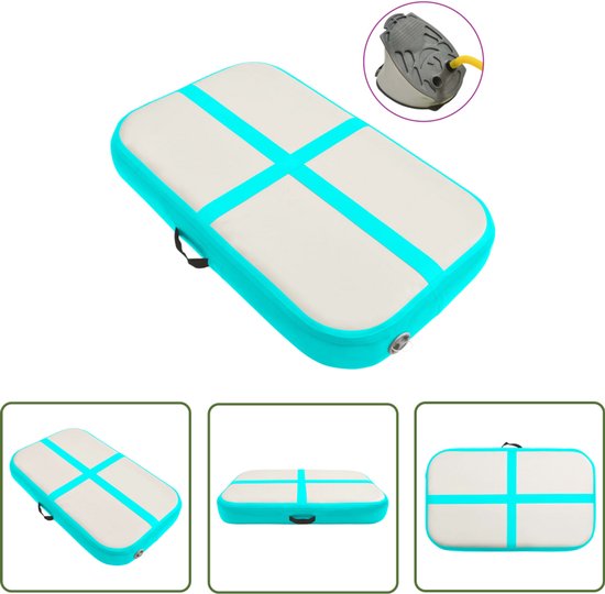 vidaXL Fitnessmat - Gymnastiekmat - Gymnastiekmat met pomp opblaasbaar 60x100x10 cm PVC groen - Pvc Mat - Opblaasbare Mat - Yogamat van Merkloos