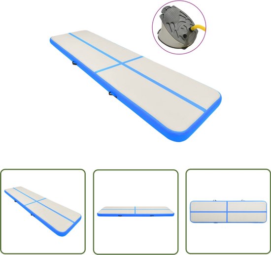 vidaXL Fitnessmat - Gymnastiekmat - Gymnastiekmat met pomp opblaasbaar 700x100x15 cm PVC blauw - Yogamat - Pvc Mat - Opblaasbare Mat
