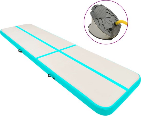vidaXL Fitnessmat - Gymnastiekmat - Gymnastiekmat met pomp opblaasbaar 700x100x20 cm PVC groen - Pvc Mat - Opblaasbare Mat - Trainingsmat van Merkloos
