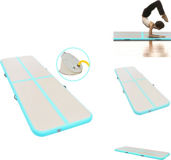 vidaXL Gymnastiekmat - Gymnastiekmatten - Sportmat - Sportmatten - Gymnastiekmat met pomp opblaasbaar 400x100x10 cm PVC groen