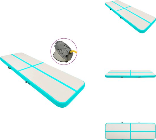 vidaXL Gymnastiekmat - Gymnastiekmatten - Sportmat - Sportmatten - Gymnastiekmat met pomp opblaasbaar 400x100x15 cm PVC groen