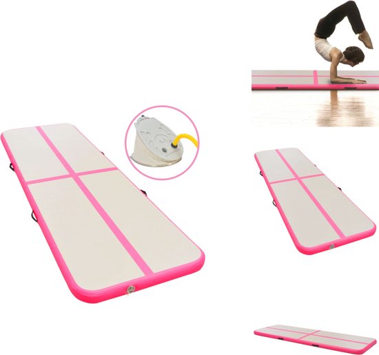 vidaXL Gymnastiekmat - Gymnastiekmatten - Sportmat - Sportmatten - Gymnastiekmat met pomp opblaasbaar 500x100x10 cm PVC roze van Merkloos