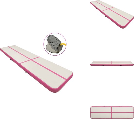 vidaXL Gymnastiekmat - Gymnastiekmatten - Sportmat - Sportmatten - Gymnastiekmat met pomp opblaasbaar 800x100x15 cm PVC roze