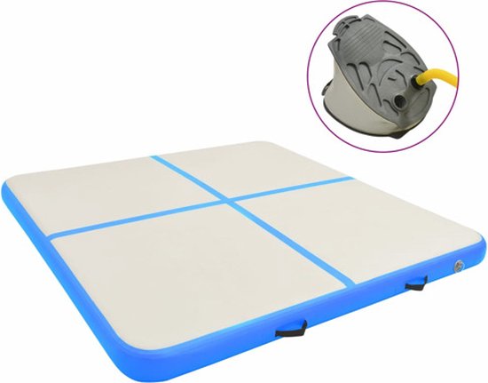 vidaXL - Gymnastiekmat - met - pomp - opblaasbaar - 200x200x10 - cm - PVC - blauw