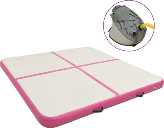 vidaXL - Gymnastiekmat - met - pomp - opblaasbaar - 200x200x15 - cm - PVC - roze