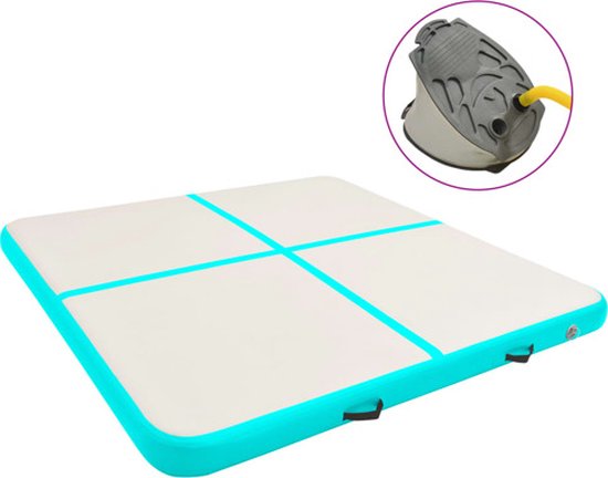 vidaXL - Gymnastiekmat - met - pomp - opblaasbaar - 200x200x20 - cm - PVC - groen