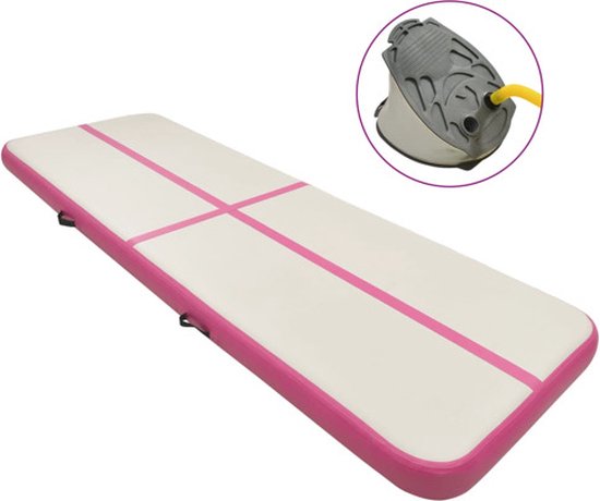 vidaXL - Gymnastiekmat - met - pomp - opblaasbaar - 300x100x20 - cm - PVC - roze van Merkloos