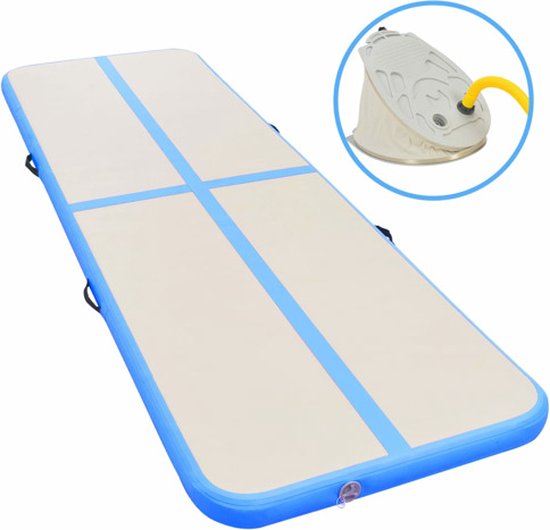 vidaXL - Gymnastiekmat - met - pomp - opblaasbaar - 400x100x10 - cm - PVC - blauw van Merkloos