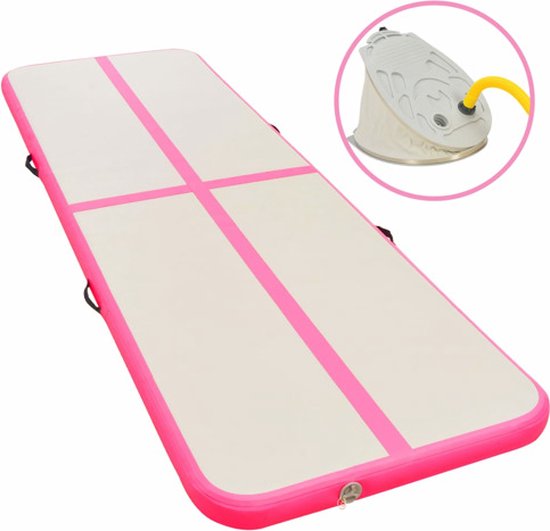 vidaXL - Gymnastiekmat - met - pomp - opblaasbaar - 400x100x10 - cm - PVC - roze