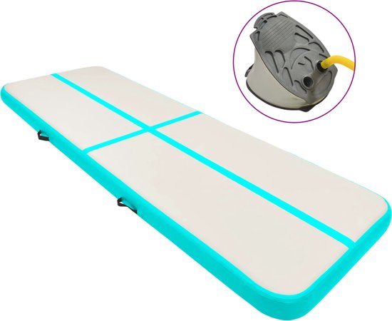 vidaXL - Gymnastiekmat - met - pomp - opblaasbaar - 400x100x15 - cm - PVC - groen van VidaXL