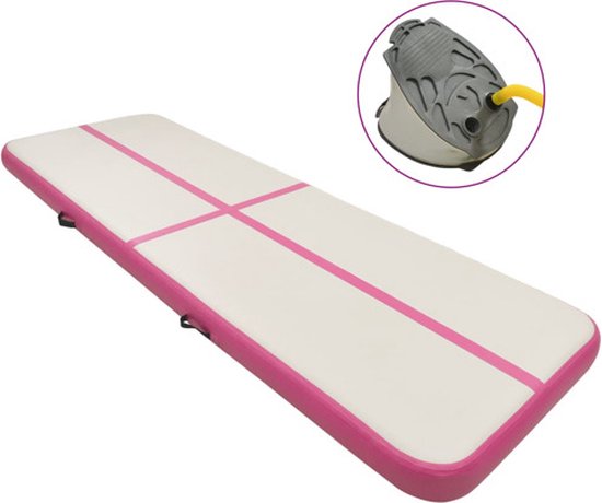 vidaXL - Gymnastiekmat - met - pomp - opblaasbaar - 400x100x15 - cm - PVC - roze van Merkloos