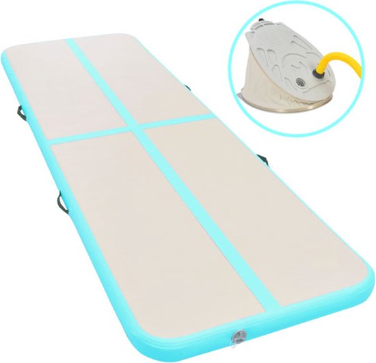 vidaXL - Gymnastiekmat - met - pomp - opblaasbaar - 500x100x10 - cm - PVC - groen van Merkloos