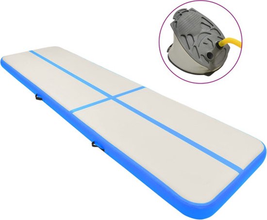 vidaXL - Gymnastiekmat - met - pomp - opblaasbaar - 600x100x15 - cm - PVC - blauw