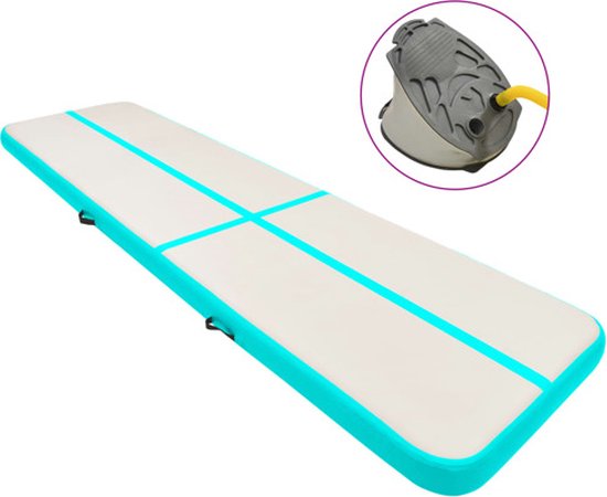 vidaXL - Gymnastiekmat - met - pomp - opblaasbaar - 600x100x20 - cm - PVC - groen