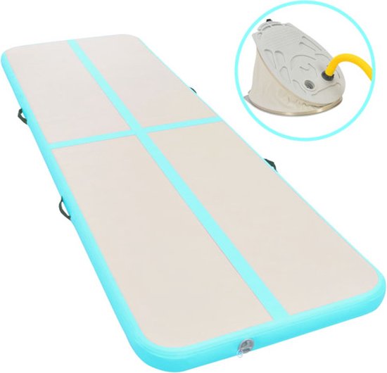 vidaXL - Gymnastiekmat - met - pomp - opblaasbaar - 700x100x10 - cm - PVC - groen van VidaXL
