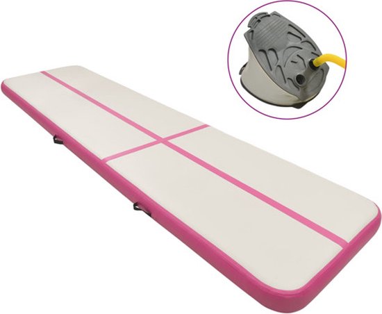 vidaXL - Gymnastiekmat - met - pomp - opblaasbaar - 700x100x15 - cm - PVC - roze