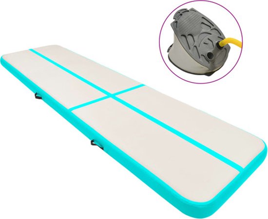 vidaXL - Gymnastiekmat - met - pomp - opblaasbaar - 800x100x20 - cm - PVC - groen