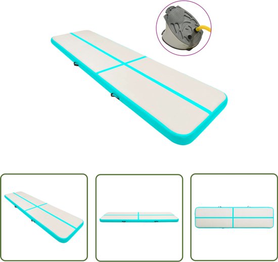 vidaXL Opblaasbare Gym Mat - Gym Mats - Gymnastiekmat met pomp opblaasbaar 600x100x20 cm PVC groen - Pvc Mat - Sportmat - Yogamat
