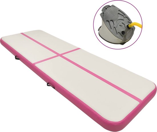 vidaXL Opblaasbare Mat - Gymnastiekmat - Gymnastiekmat met pomp opblaasbaar 300x100x20 cm PVC roze - Trainingsmat - Pvc Mat - Gymmat