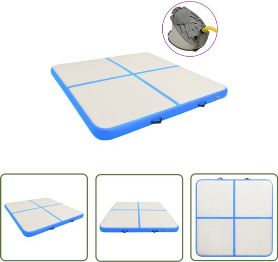 vidaXL Pvc Mat - Gymnastiekmat - Gymnastiekmat met pomp opblaasbaar 200x200x10 cm PVC blauw - Opblaasbare Mat - Fitnessmat - Trainingsmat