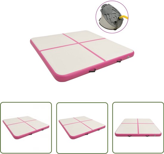 vidaXL Pvc Mat - Gymnastiekmat - Gymnastiekmat met pomp opblaasbaar 200x200x15 cm PVC roze - Opblaasbare Mat - Sportmat - Yogamat