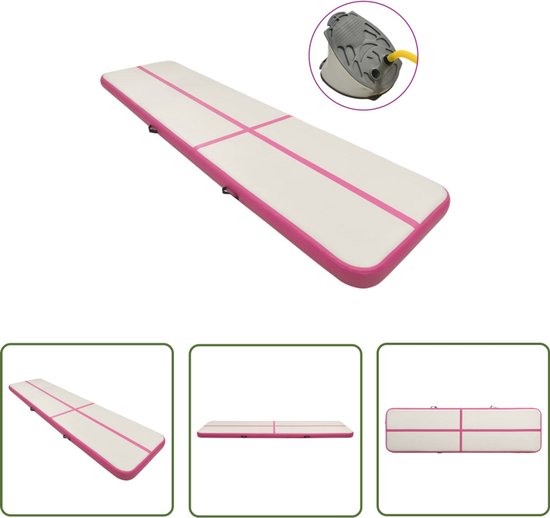 vidaXL Pvc Mat - Gymnastiekmat - Gymnastiekmat met pomp opblaasbaar 600x100x15 cm PVC roze - Opblaasbare Mat - Sportmat - Yogamat van Merkloos