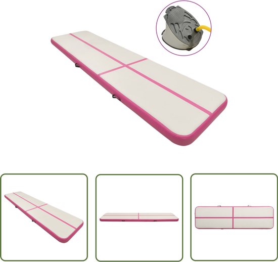 vidaXL Pvc Mat - Gymnastiekmat - Gymnastiekmat met pomp opblaasbaar 800x100x15 cm PVC roze - Opblaasbare Mat - Trainingsmat - Gymmat