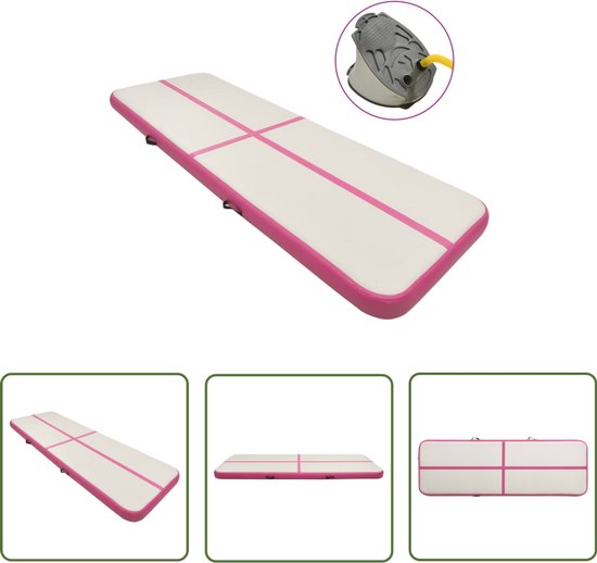 vidaXL Sportmat - Gymnastiekmat - Gymnastiekmat met pomp opblaasbaar 500x100x15 cm PVC roze - Opblaasbare Mat - Pvc Mat - Trainingsmat