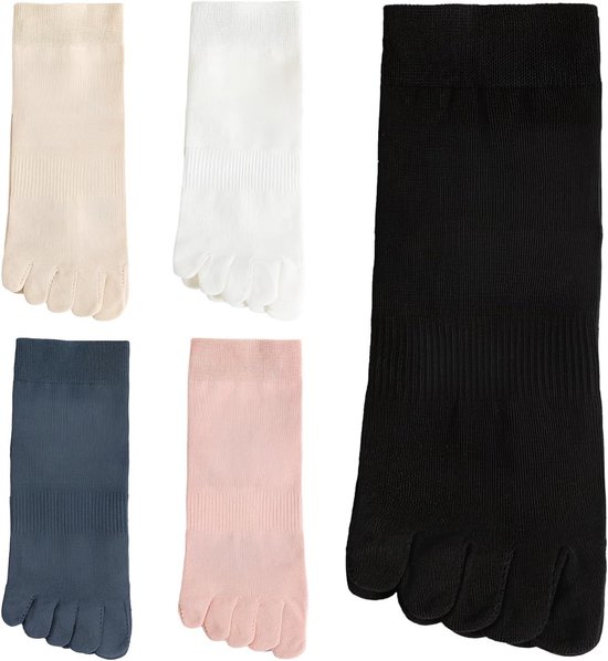 Vijf paar ademende katoenen sportsokken voor dames, antislip yogasokken met vijf tenen, maat 35-42 van Merkloos