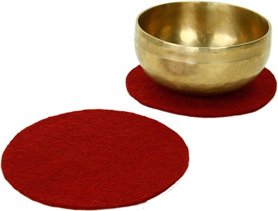 Vilten onderzetter voor klankschalen enz. - 20cm - Vilt - Wol - Rood van Yogitri