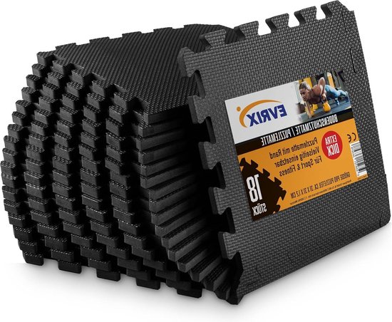 Vloerbeschermingsmat fitness extra dik - 20% meer bescherming - 18 delen - 31 x 31 cm - puzzelmat - sportmat - onderlegmat - fitnessvloermat - fitnessruimte - fitnessapparaten van Dresco