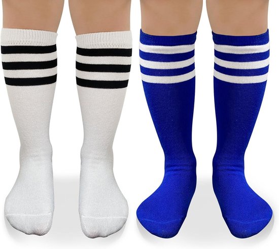 Voetbalsokken voor kinderen (4-6 jaar) - 2 paar sokken voor jongens en meisjes - Blauw en wit - Sport, voetbal, training. van Merkloos