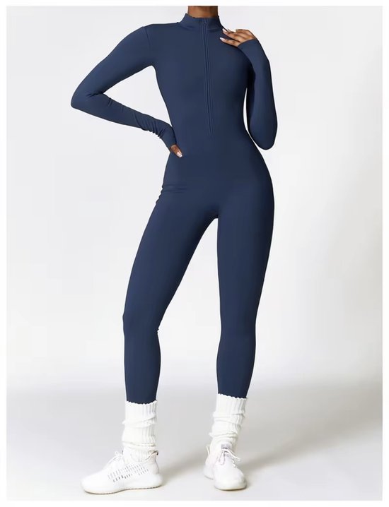 Volt Zip Long Jumpsuit – Maat M – Blauw - Gevoerde Long Sleeve Dames Jumpsuit - Ocean Teal