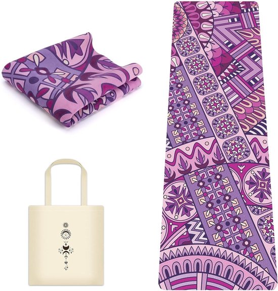 Vouwbare Yoga Mat van Suède, Scheurvast en Antislip, Inclusief Draagtas voor Yoga, Pilates en Fitness, 1.5 mm Dikte, 183 x 61 cm, Ideaal voor Thuis en Sportstudio