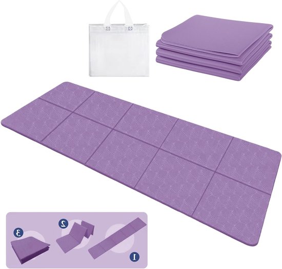 Vouwbare Yogamat 183 x 61 x 0.5cm - Antislip Reis Yogamat, Draagbare Fitnessmat met Tas voor Thuis, Sport en Reizen