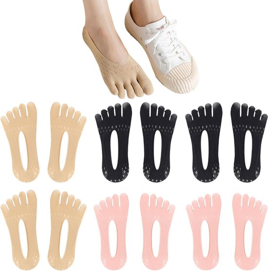 VVGoods - Teensokken voor vrouwen - No Show Low Cut Liner - Antislip orthopedische compressie - Bootsokken - Onzichtbare teenslippers sokken - Eeltknobbels - Set van 6