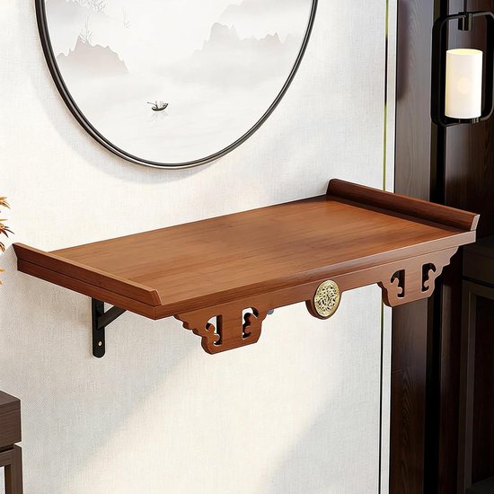 Wandgemonteerde Altaartafel - Zwevende Plank - Spirituele Ruimte - Met Lade - Ruimtebesparend - Natuurlijk Bamboe