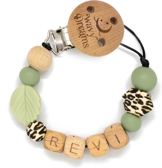 Wavy Dreams - Speenkoord met naam - Jongen - Kraamcadeau - Groen - Speenketting met naam- Model Revi van Wavy Dreams