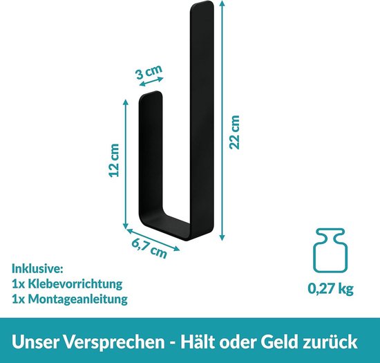 WC-reserverolhouder - toiletpapierhouder zonder boren - roestvrij staal - zelfklevend - zwart Toilet Paper Holder van Merkloos