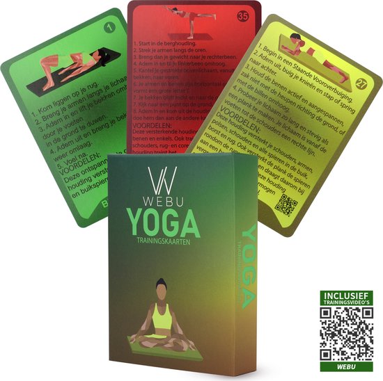 WEBU 51 Yoga Kaarten - Yoga Trainingskaarten - Yoga Oefeningen - Yoga voor Thuis - Sporten - Fitness - Mat - Pilates - Incl. professionele trainingsvideo’s van WEBU