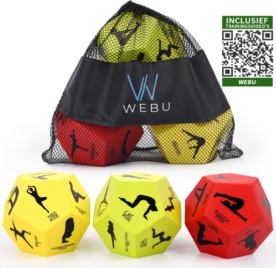 WEBU Yoga Dobbelstenen - Meditatie - Workout -  Yoga Bal - Yoga Pilates - Thuis Sporten - Fitness - Crossfit - Yoga mat - Incl. GRATIS Professionele video’s van WEBU