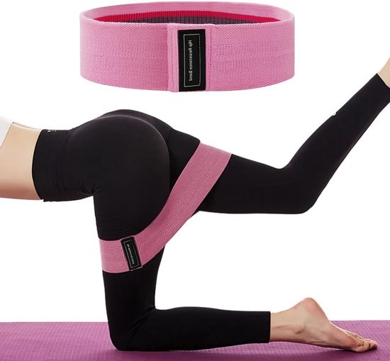 Weerstandsbanden voor Pilates en Yoga, elastische en antislip band voor heupoefeningen en fitness (roze)